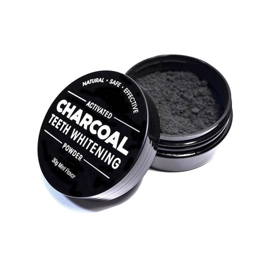 active charcoal tooth paste in a black container 30gram mint flavor